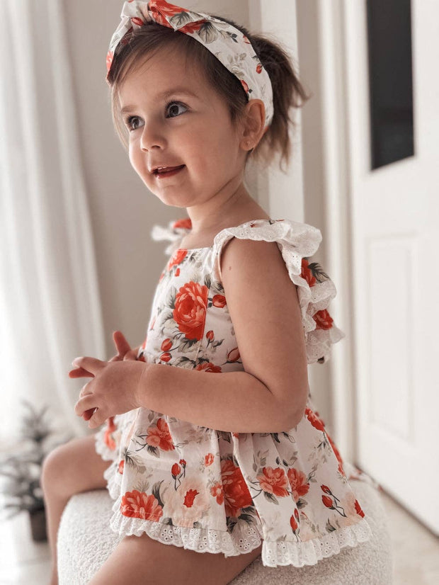 A Little Lacey Olive Baby Girls Floral Christmas Romper