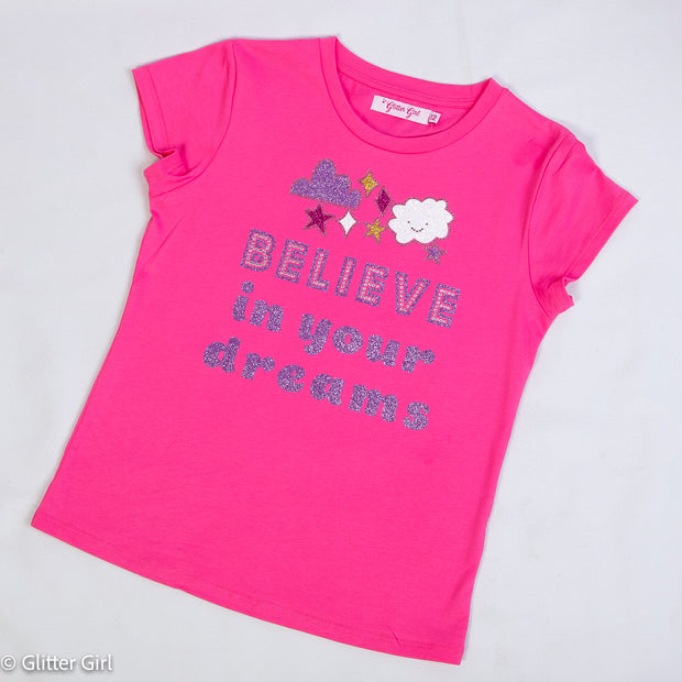 Glitter Girl Sparkling Pink T-Shirt - "Believe in your Dreams"