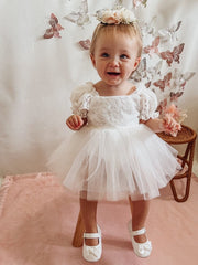 A Little Lacey Callista Puff Sleeve White Baby Dress