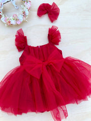 A Little Lacey Chloe Red Flutter Sleeve Romper