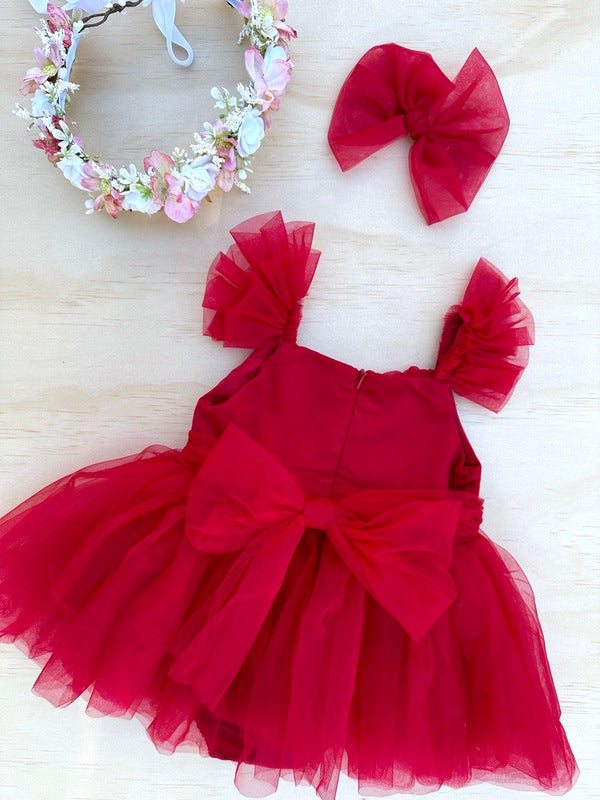 A Little Lacey Chloe Red Flutter Sleeve Romper