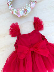 A Little Lacey Chloe Red Flutter Sleeve Romper