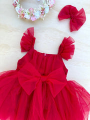 A Little Lacey Chloe Red Flutter Sleeve Romper