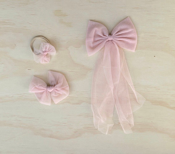 A Little Lacey Dusty Pink Tulle Bow