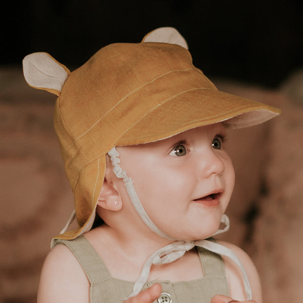Bedhead 'Roamer' Baby Reversible Teddy Flap Sun Hat - Maize/Flax