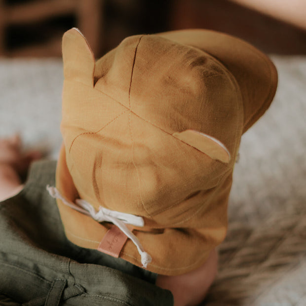 Bedhead 'Roamer' Baby Reversible Teddy Flap Sun Hat - Maize/Flax