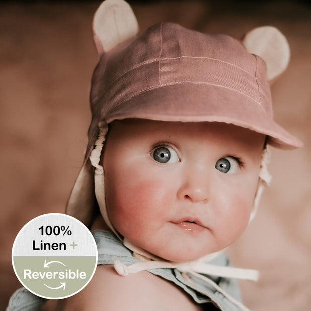 Bedhead 'Roamer' Baby Reversible Teddy Flap Sun Hat - Rosa/Flax