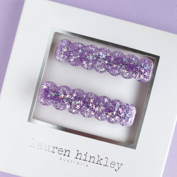 Lauren Hinkley Australia Hair Clips - Purple Sparkle Glitter