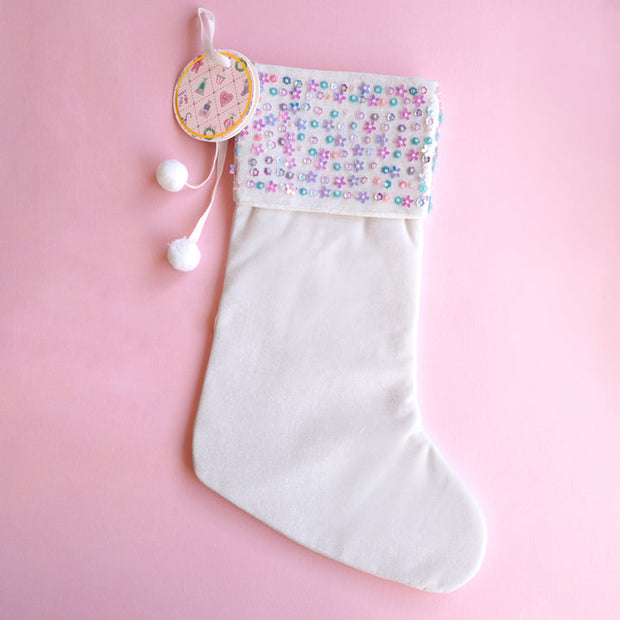 Lauren Hinkley Enchanted Christmas Sequin Stocking - White