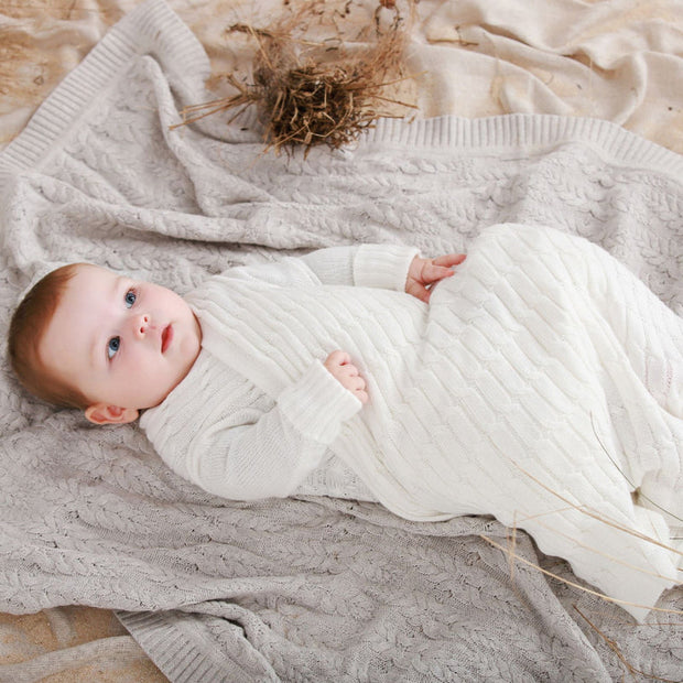 Jujo Baby All Over Luxury Cable Shwrap Blanket - Ecru