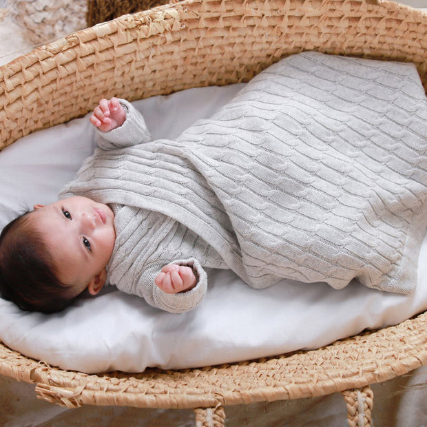 Jujo Baby All Over Luxury Cable Shwrap Blanket - Silver Melange
