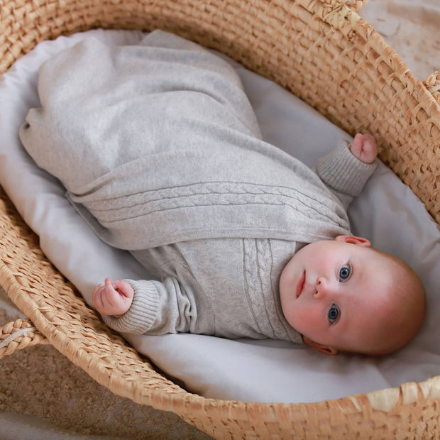 Jujo Baby Cable Edge Shwrap Blanket with sleeves - Silver