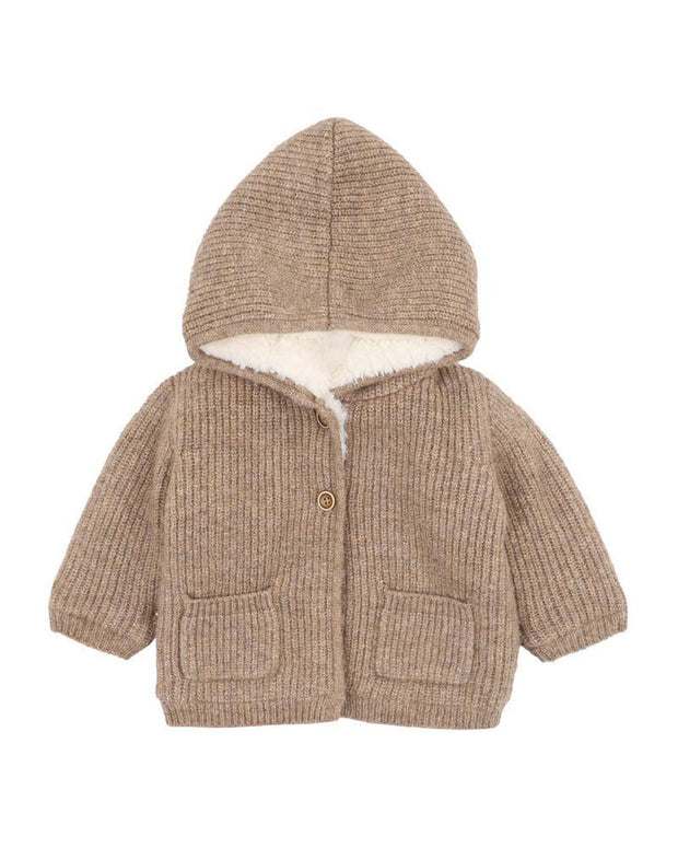 Bebe by Minihah Knitted Hooded Cardigan - Biscuit