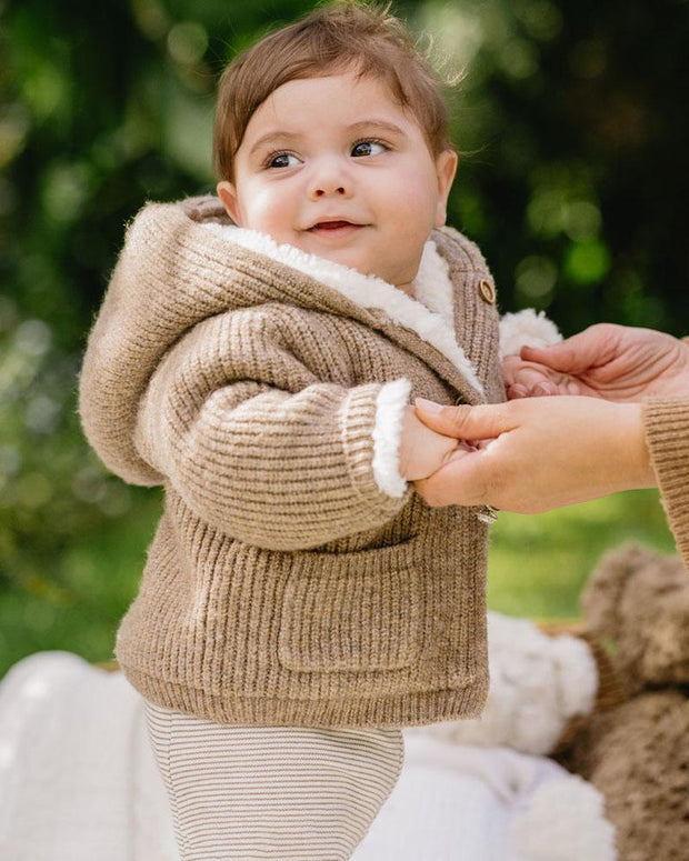 Bebe by Minihah Knitted Hooded Cardigan - Biscuit
