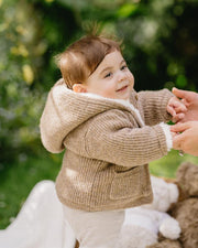 Bebe by Minihah Knitted Hooded Cardigan - Biscuit