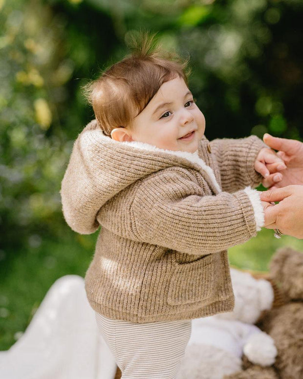 Bebe by Minihah Knitted Hooded Cardigan - Biscuit