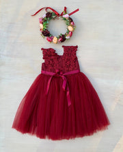 A Little Lacey Layla Girls Burgundy Tutu Dress