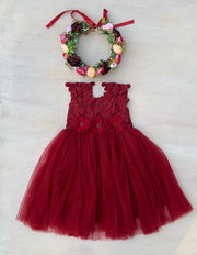 A Little Lacey Layla Girls Burgundy Tutu Dress