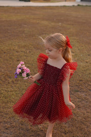 A Little Lacey Lotus Burgundy Dot Ruffle Romper