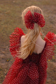 A Little Lacey Lotus Burgundy Dot Tulle Bow
