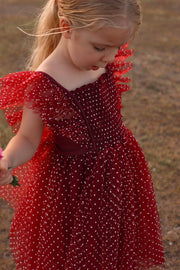 A Little Lacey Lotus Burgundy Dot Ruffle Romper