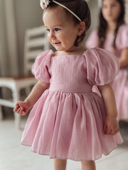 A Little Lacey Lucy Puff Sleeve Dusty Pink Baby Romper