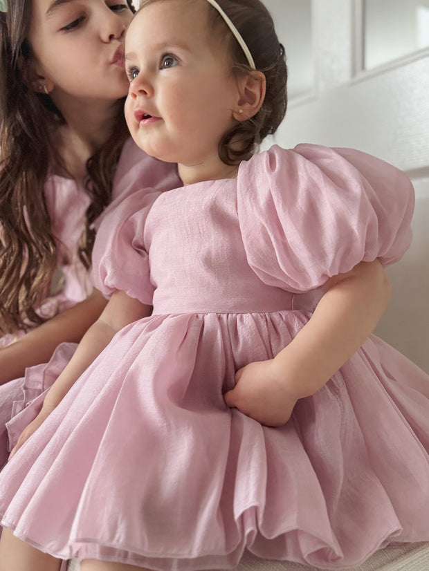 A Little Lacey Lucy Puff Sleeve Dusty Pink Baby Romper