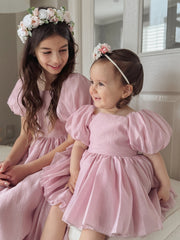 A Little Lacey Lucy Puff Sleeve Dusty Pink Baby Romper