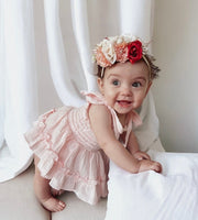 A Little Lacey Maya Peach Muslin Baby Romper