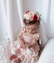 A Little Lacey Maya Peach Muslin Baby Romper