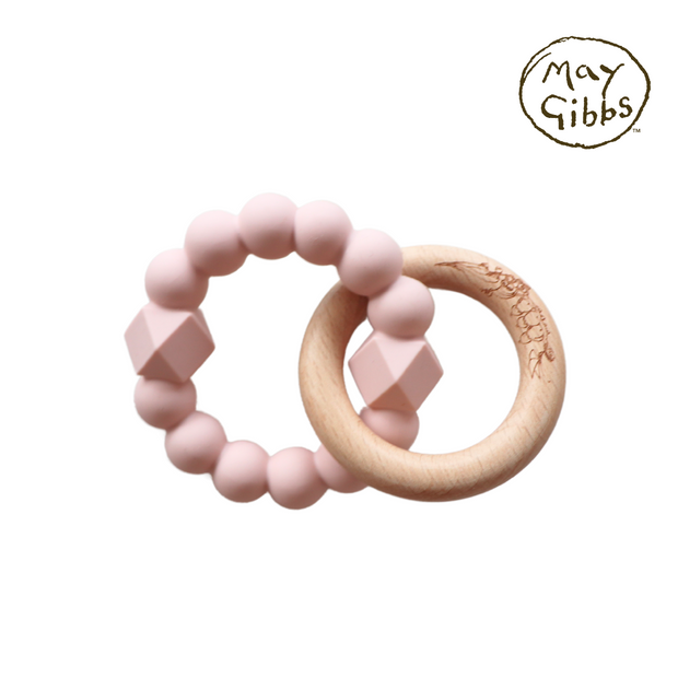 Jellystone Designs May Gibbs Silicone and Timber Moon Teether - Blush