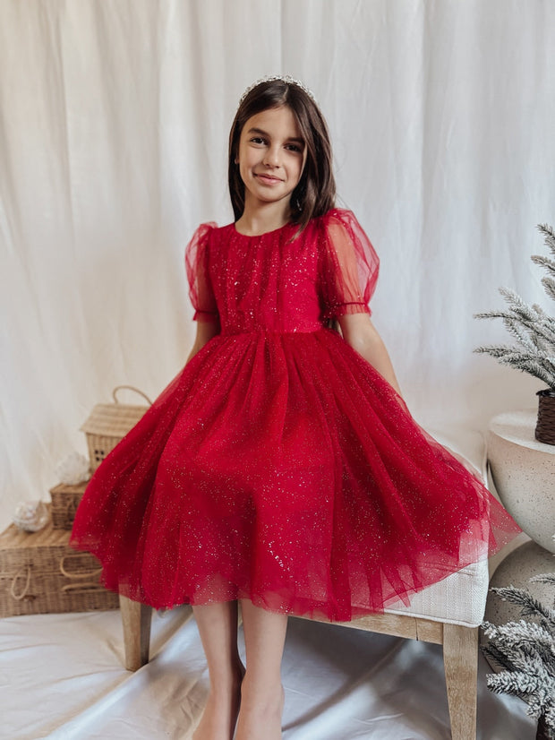 A Little Lacey Nina Red Sparkle Christmas Dress
