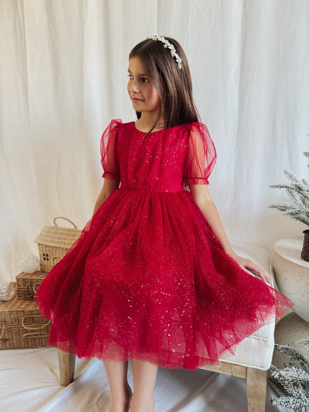 A Little Lacey Nina Red Sparkle Christmas Dress