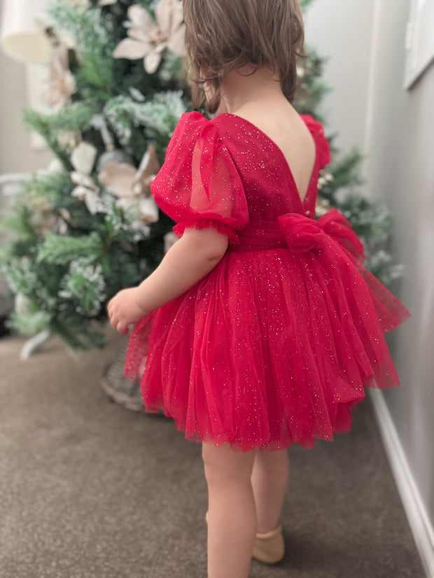 A Little Lacey Nina Red Sparkle Christmas Romper