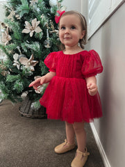 A Little Lacey Nina Red Sparkle Christmas Romper