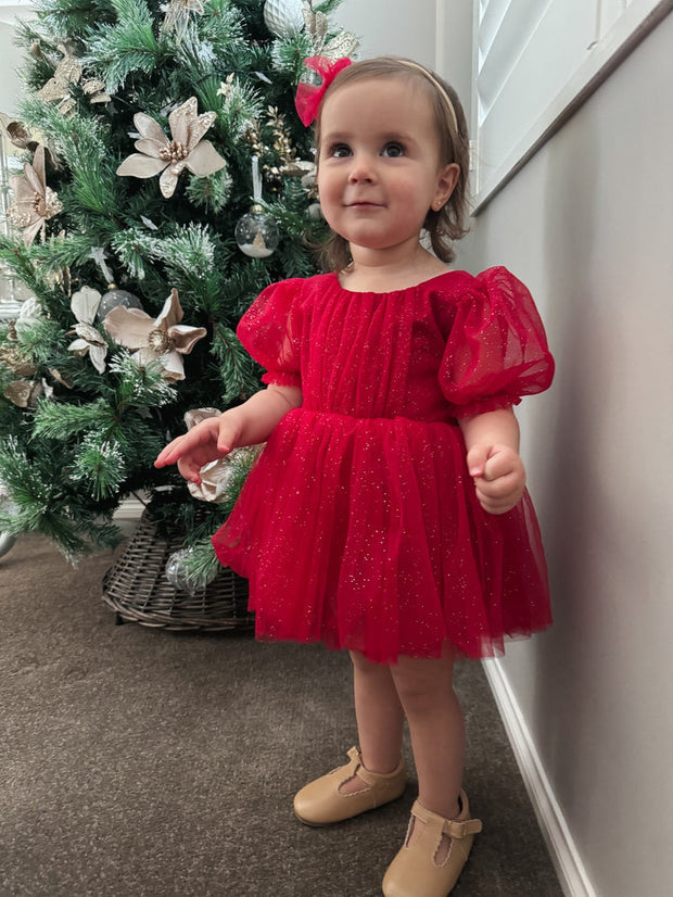 A Little Lacey Nina Red Sparkle Christmas Romper