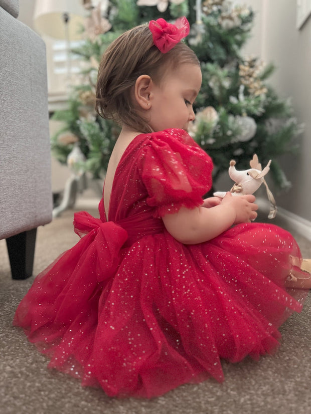 A Little Lacey Nina Red Sparkle Christmas Romper