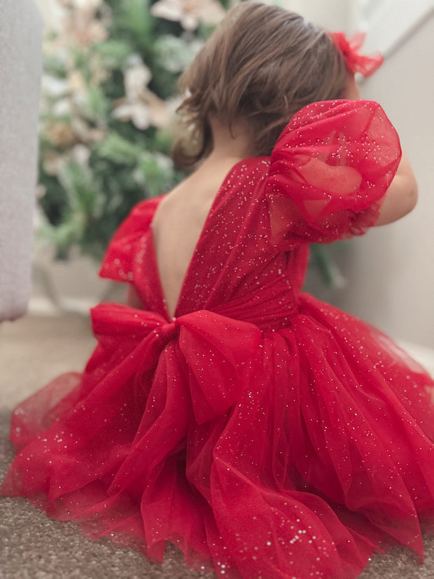 A Little Lacey Nina Red Sparkle Christmas Romper