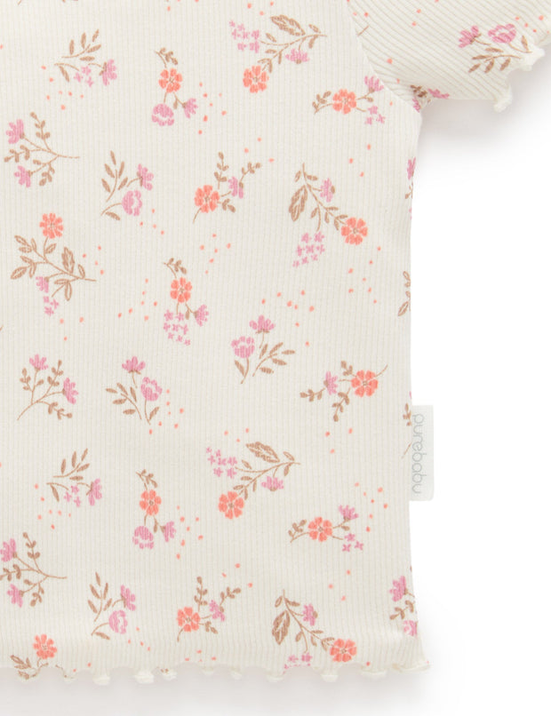Purebaby Short Rib Tee - Cloud Daisy Print