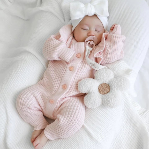 Petite & Co Long Flutter Ribbed Romper - Pink