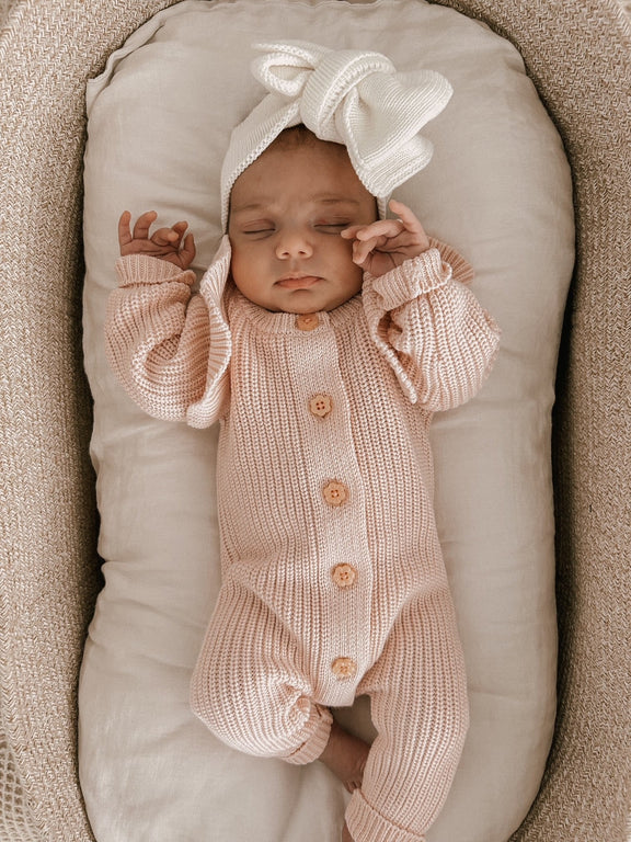 Petite & Co Long Flutter Ribbed Romper - Pink
