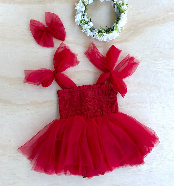 A Little Lacey Poppy Red Christmas Romper