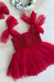 A Little Lacey Poppy Red Christmas Romper