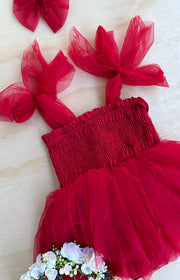 A Little Lacey Poppy Red Christmas Romper