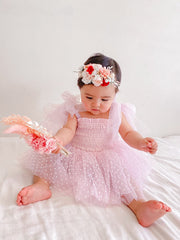 A Little Lacey Poppy Pink Swiss Dot Romper