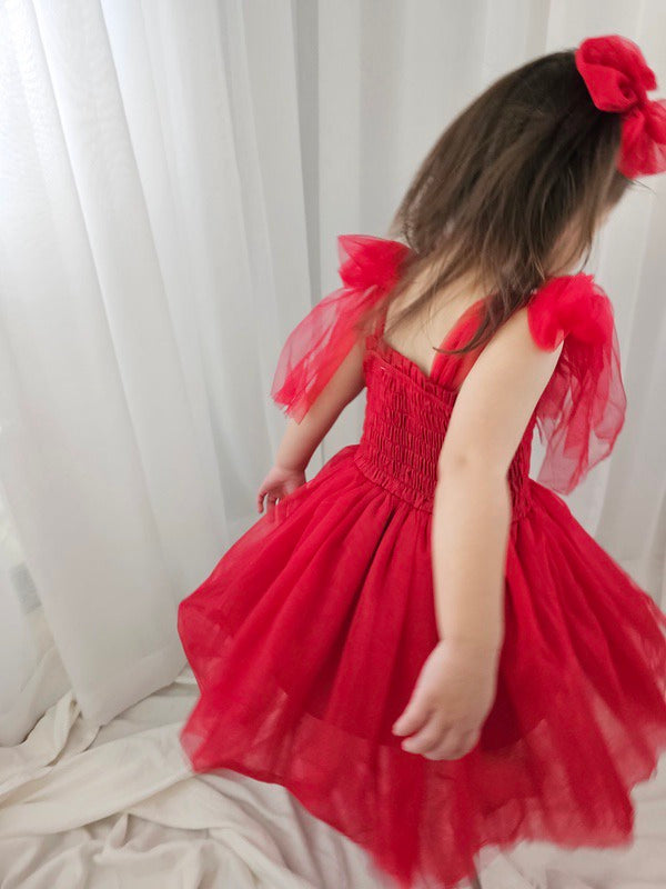 A Little Lacey Poppy Red Christmas Romper