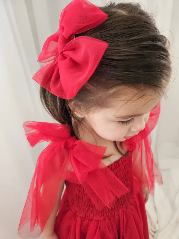 A Little Lacey Poppy Red Tulle Bow