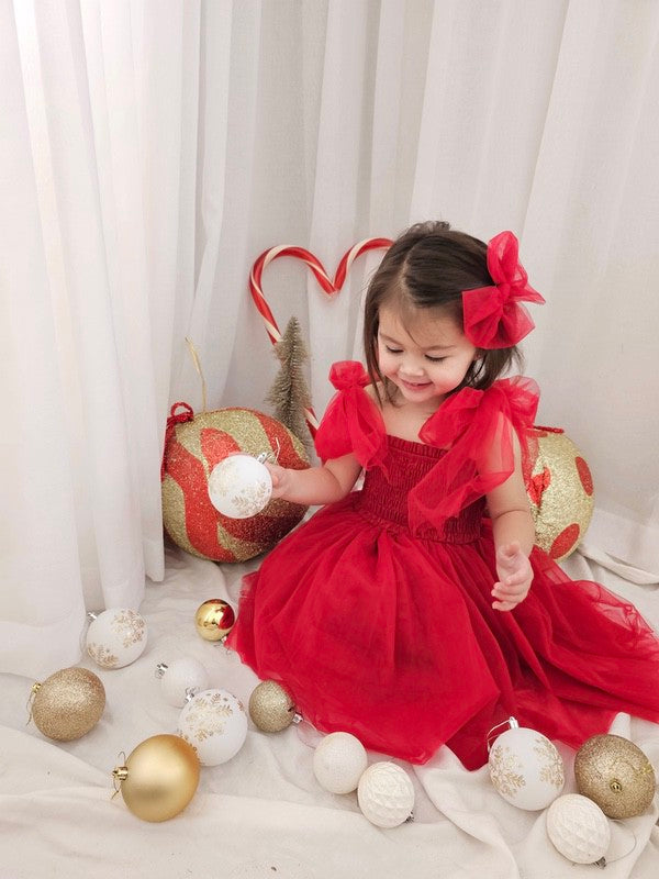 A Little Lacey Poppy Red Christmas Romper