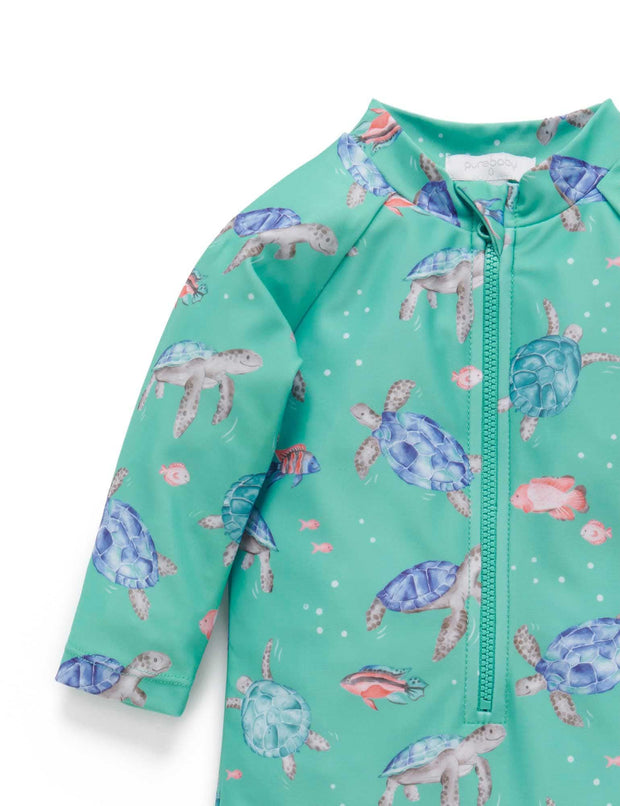 Purebaby Long Sleeve Rashie Sunsuit Sea Turtles