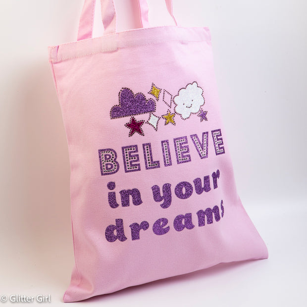 Glitter Girl Cotton Tote Bag - Dreams